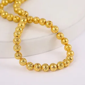 Perle di pietra lavica naturale placcate in oro per accessori per la creazione di gioielli