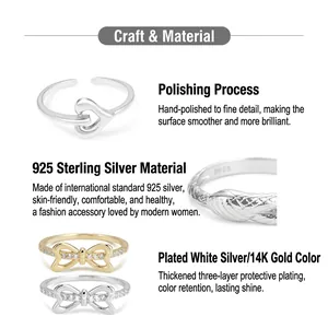 Detailed view of 925 sterling silver rings featuring heart and bow-knot craft designs
