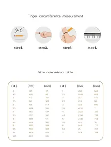 Detailed US ring size chart and finger measurement guide for silver rings.