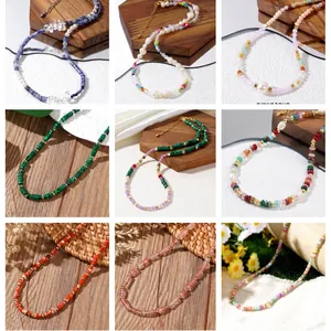 Collier Perlé en Pierre Fine Boho pour Femme Alliage Perle Artificielle Coloré Fait à la Main Pierre Naturelle Bijoux Cadeau