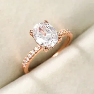 Elegant rose gold silver ring with a large 3ct oval cubic zirconia solitaire stone.