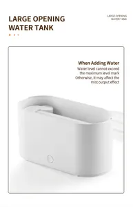 Detail view of the large opening white water tank for ultrasonic flame humidifier