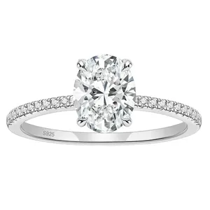 Elegant S925 sterling silver oval-cut solitaire ring with sparkling pavé band details.