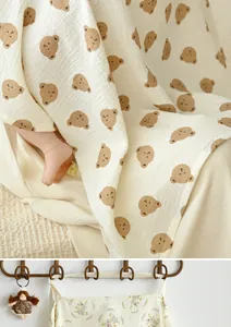Breathable muslin nursing cover with cute cartoon bear and rabbit patterns