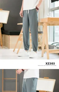 Vue détaillée du pantalon de jogging en lin respirant pour hommes avec cordon