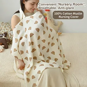 100% Cotton Muslin Nursing Cover For Breastfeeding Breathable Large Privacy Protection Apron With Adjustable Strap Printed Patterns