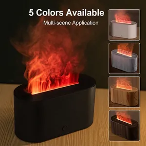 Ultrasonic flame aromatherapy diffuser with 7-color ambient light for home office desktop