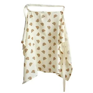 Portable cotton gauze nursing cover for breastfeeding with cute bear print pattern