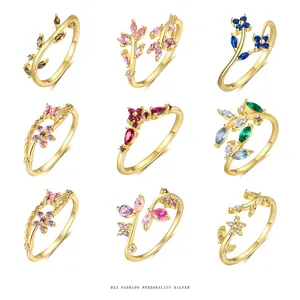 Detailed grid view of nine different floral sterling silver rings with colorful stones