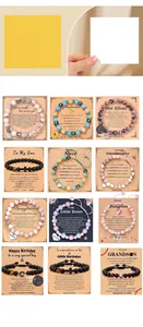 Natural stone bead bracelets with heart charms and inspirational gift cards for family