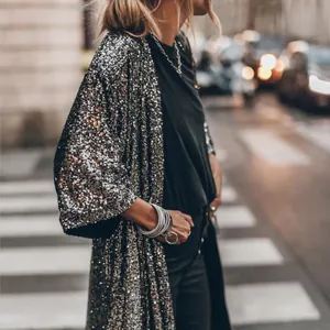 Giacca cardigan da donna con paillettes argento scintillanti per feste ed eventi glam