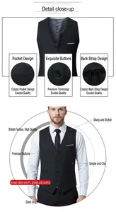 Detailed view of a grey slim-fit men's vest showing refined pocket and button design.