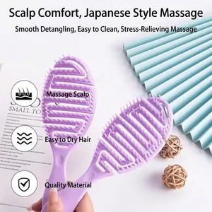 Lavender hollow massage hairbrush for scalp cleaning and detangling wet or dry hair