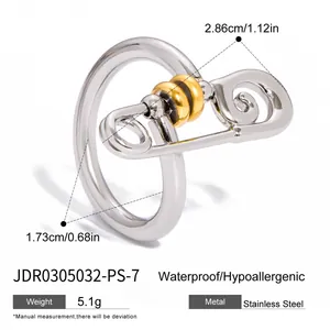 Stainless steel safety pin ring with size measurements and weight specifications detail.