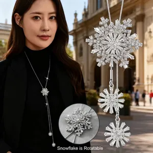 Detailed macro view of titanium steel rotating snowflake pendant necklace for women's fashion