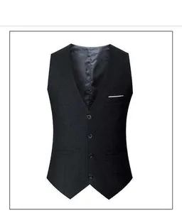 Detailed front view of a slim fit black single-breasted men's casual waistcoat vest.
