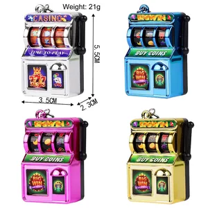 Mini electroplated slot machine keychains in four colors including size and weight data