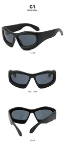 Detailed multi-angle views of black Y2K oversized bubble sunglasses with thick frames