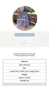 Blue and white checkered nylon backpack for students with size 29x11x39cm and 0.24kg weight