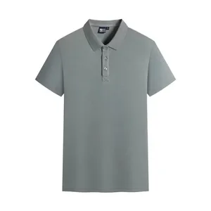 Classic men's solid color short sleeve polo shirt in grey with a modern lapel design