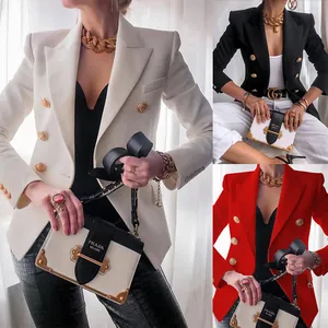 Elegante blazer doppiopetto da donna con bottoni dorati in bianco nero e rosso