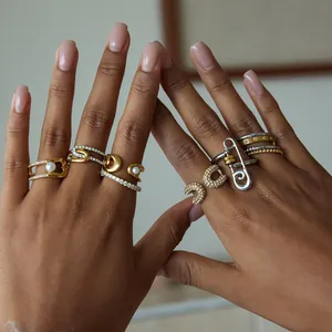Minimalist Stainless Steel Paperclip Ring For Women Gold Silver Rhinestone Artificial Pearl Waterproof Fashion Jewelry
