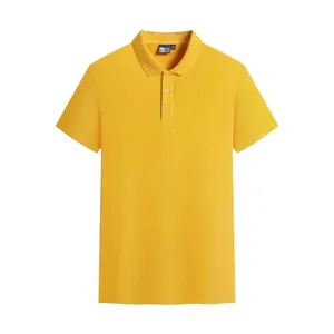 Classic men's bright yellow short-sleeved polo shirt in breathable cotton fabric