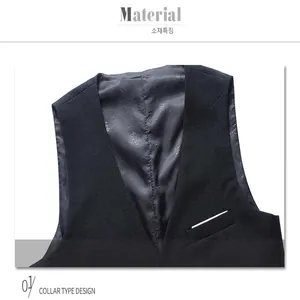 Detailed view of a slim fit men's business casual dark gray waistcoat collar design