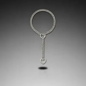 Punk Stainless Steel Heart Cuban Link Y-Necklace For Women Adjustable Sliding Heart Pendant Statement Jewelry