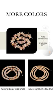 Detailed view of natural shell bead strands in various shapes and coffee colors for DIY