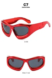 Chic Y2K metallic red bubble frame oversized sunglasses for hip-hop fashion styling