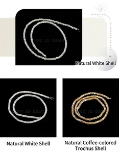 Macro view showing natural white shell and coffee trochus shell square loose beads