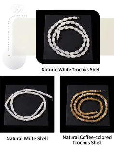 Detailed view of natural white and brown shell beads in various organic shapes