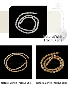 Close-up of natural white bamboo and coffee oval Trochus shell beads for jewelry making.