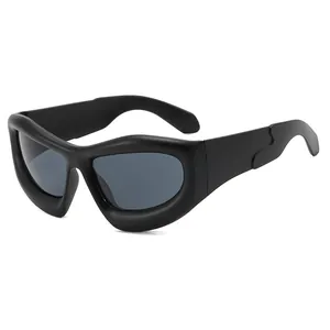 Trendy Y2K oversized bubble sunglasses in matte black with dark lenses