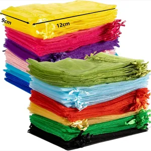 Multicolor organza drawstring gift bags, 9x12cm, ideal for jewelry and party favors