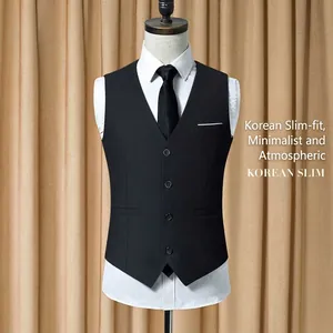 Slim fit single-breasted black casual men's waistcoat vest displayed on a mannequin