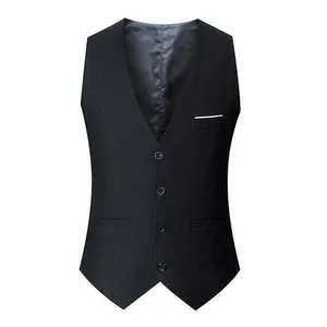Classic slim-fit single-breasted suit vest for men in black, formal business waistcoat