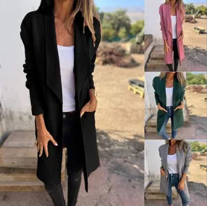 Cardigan lungo da donna con apertura frontale e tasche in nero rosa verde e grigio