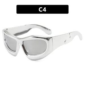 Futuristische silberne Y2K Bubble Oversize-Sonnenbrille in Ausführung C4 Silber