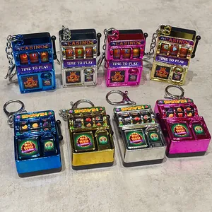 Mini retro slot machine keychain toy in shiny metallic colors for stress relief bag pendant