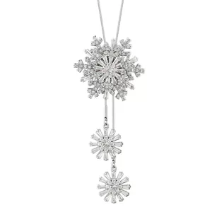 Elegant titanium steel snowflake pendant long necklace with sparkling crystals