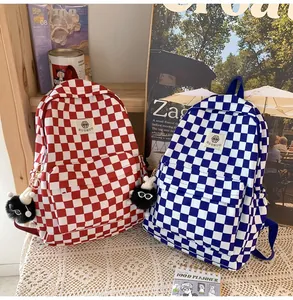 Two retro checkerboard backpacks in red and blue, featuring a classic vintage style.
