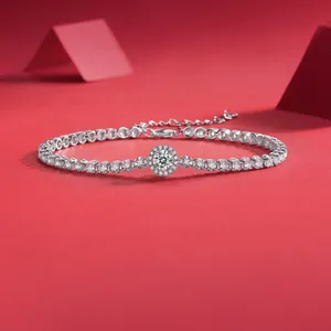 Elegant sterling silver moissanite halo bracelet detail showing brilliant sparkle