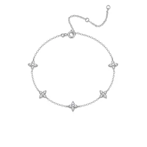 S925 Sterling Silver Moissanite Five-Flower Bracelet For Women Elegant D Color Sparkly Diamond Adjustable Chain Jewelry Gift With GRA Certificate