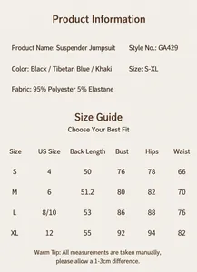 Size chart for Y2K sexy camisole bodysuit showing US sizes and body measurements in cm