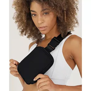Detail view of a black nylon waterproof chest bag for outdoor sports and running