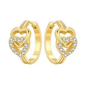 Elegant 18K gold plated interlocking heart hoop earrings with white zirconia stones