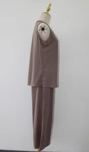 Side view of women's V-neck tank top and pants travel set on mannequin