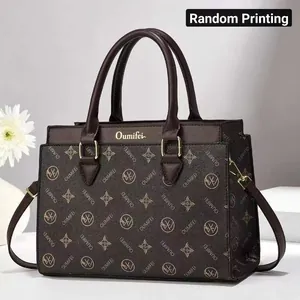 Stylish large capacity women's handbag in brown monogram pattern for daily commuting